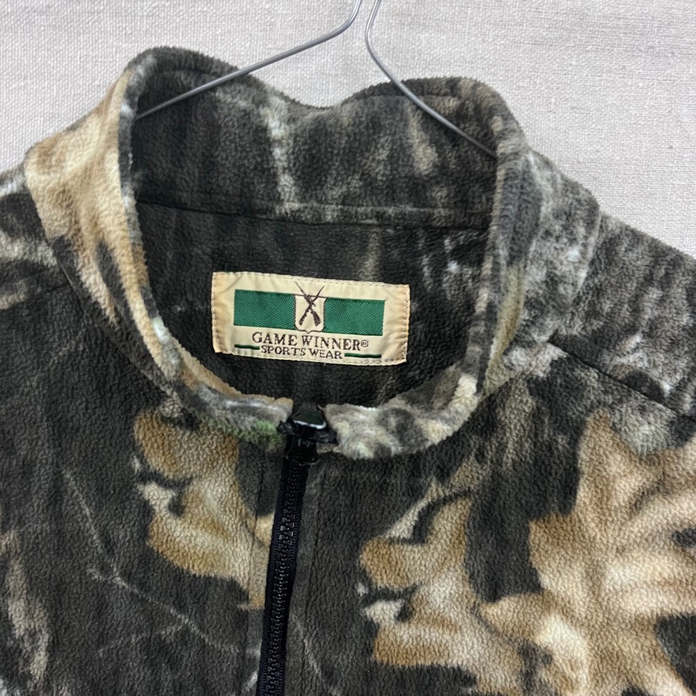 Game Winner Fleece Jacket Mens XL Brown Green Camo Full Zip Mock Neck Hunting - Picture 3 of 5